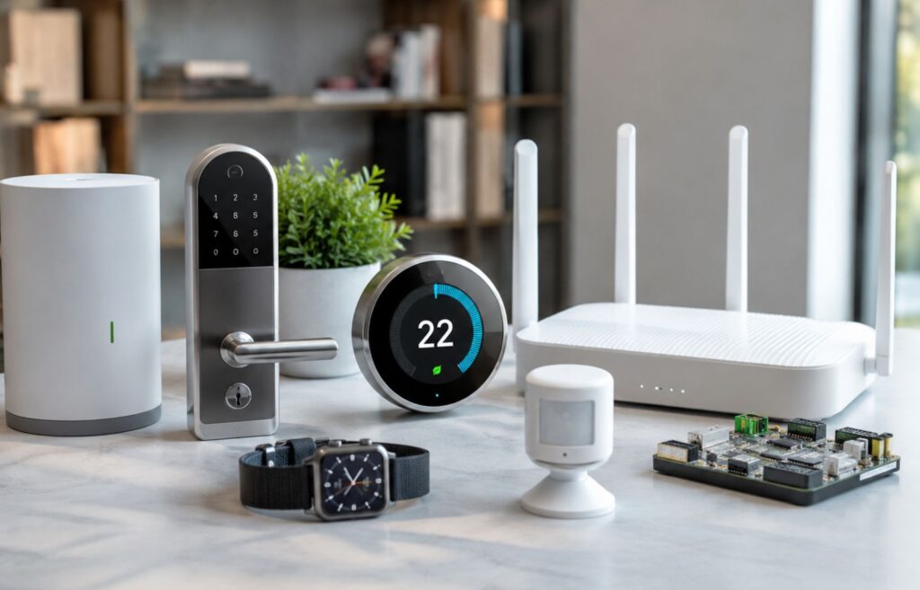 Chytrá zařízení, router a digitální produkty jako ukázka tématu Cyber Resilience Act.